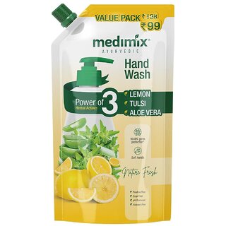 Medimix Herbal Hand Wash 675ml Refreshing Lemon, Tulsi & Aloe Vera Soap-Free Cleanser