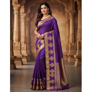 Ganduberunda bordered Crape silk saree -purple - Sarees | Buy online on ZillyBuy