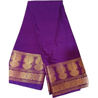 Elegant Ganduberunda Bordered Crape Silk Fabric - Luxurious Purple with Golden Borders - Sarees | Buy online on ZillyBuy