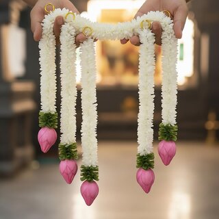 Artificial Flowers Hanging Garlands Lotus Mogra Flower Strings for Home Decor, Mandir, Wedding, Office pack of 5