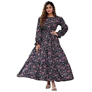 SARINKU Gown Crepe Fabric Dress for Women Stylish Ethnic Gown Long One Piece for Girls & Women