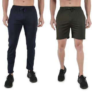 Kwings Mens Lower & Short Combo Pack (Pack of 2) Lycra blend Plain sports wear Bottoms