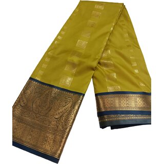 Exquisite Wedding Kanchi Silk Saree - Vibrant Green with Intricate Golden Patterns - Sarees | Buy online on ZillyBuy