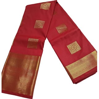Exquisite Kanchi Silk Fabric with Vibrant Red and Striking Zari Border - Sarees | Buy online on ZillyBuy