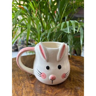 Pink Cute Bunny Face Premium Ceramic Coffee Mug - Whimsical Animal Lover Gift white