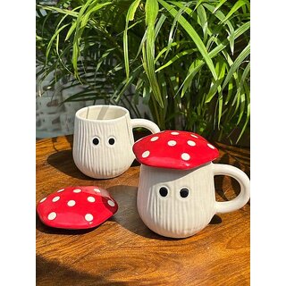 Mushroom Magic Ceramic Coffee Mug - Whimsical and Cute Design beige