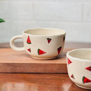 Cappuccino Watermelon Mug - Fun Ceramic Coffee Cup for Summer Drinkware (Single Mug) white
