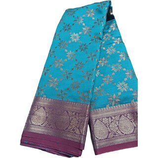 Exquisite Manipuri Silk Saree with Turquoise Floral Patterns - Sarees | Buy online on ZillyBuy