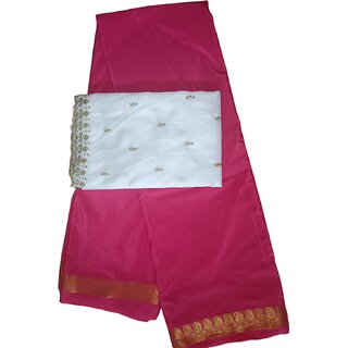 Elegant Pink Crape Silk Saree with Golden Embroidery and Mango Border - Sarees | Buy online on ZillyBuy