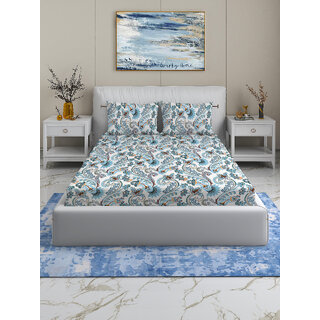 BEDZY Coral Collection Flat Double Bedsheet with 2 Pillow Covers