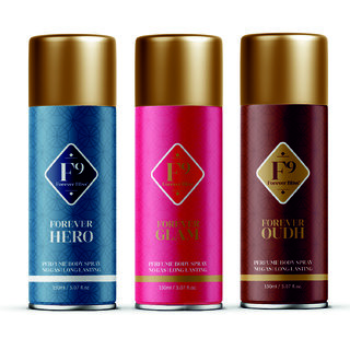 F9 Forever Hero, Glam and Oudh Long Lasting Freshness Deodorant Perfume Body Spray For Men and women( 150ml3)
