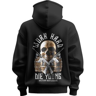 BULL CLOTHING Men's Work Hard, Die Young Design Black Hoodie 280 GSM Fleece for Comfort and Durability (XL)