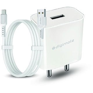 Digimate 15W Single USB Port Charger With Type-C Cable, Fast Charging Universal Compatibility (DG-ADP-1007)