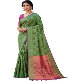 Exquisite Floral Pochampally Saree - Traditional Green Saree for Occasions - Sarees | Buy online on ZillyBuy