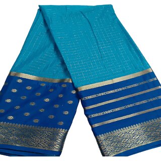 Elegant Blue Crape Saree with Turquoise and Gold Motifs - Sarees | Buy online on ZillyBuy
