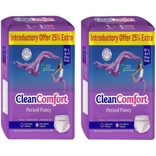 2 Packs of Clean Comfort Disposable Period Panties Combo for Women  Girls Cotton Soft Sanitary Pads M-L (Pack of 10)