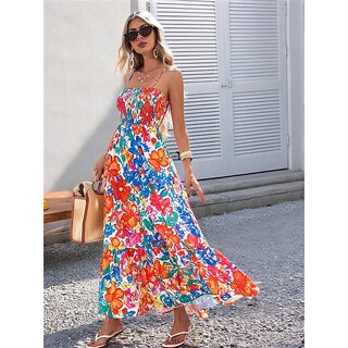 Elara Floral Rayon Elegant Evening Maxi Dress For Women