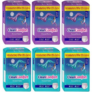 6 Packs of Clean Comfort Disposable Period Panties for Women  Girls Cotton Soft Sanitary Pads M-L + L-XL (Pack of 30)