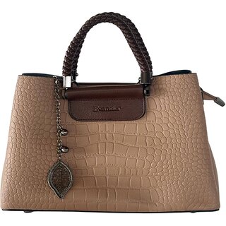 1631 Elegant Crocodile Skin Bowling Bag - Beige Handbag with Braided Handle - Handbags | Buy online on ZillyBuy