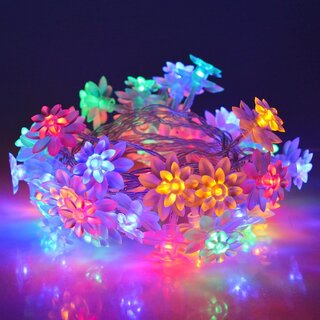 Double Silicone Flower String Lights  3 Meter Multicolor Lotus Fairy Lights, Plug-in Waterproof Decorative Lights - Electricals | Buy online on ZillyBuy