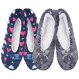 (Pack of 2) Minha Womens Woolen Slipper Socks for Winter Multicolor - 2 Pair_CLN-T-126 - Socks | Buy online on ZillyBuy