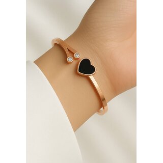 Rose Gold Plated Heart Kada Bracelet Korean Design Zircon Studded Bangle for Women Girls Party Daily Wear black