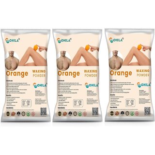 3 Packs of Mohila Hair Removal Orange Wax Powder for Men Women Painless Body Hair Removal Wax Powder (100 gm each)