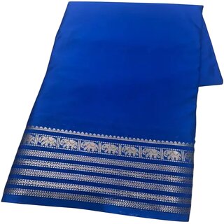Elegant Royal Blue Crape Silk Saree with Elephant Border - Sarees | Buy online on ZillyBuy