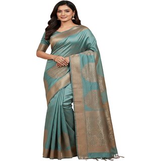 Elegant Light Green Kanchi Silk Saree with Golden Motifs - Perfect for Occasions - Sarees | Buy online on ZillyBuy