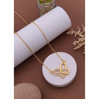 Traditional Double Heart Necklace with Crystal, Minimalist Pendant, Dainty Chain, Romantic Jewelry silver