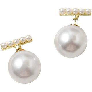 Reversible Big Pearl Stud Earrings For Women, 2 In 1 Jacket Earring  Stud,Gold Accent - Earrings | Buy online on ZillyBuy