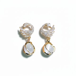 Swan Drop Earrings Stylish Gold Plated Crystal Studded Design With Pearl Drop Jewellery - Earrings | Buy online on ZillyBuy