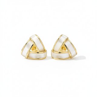 Elegant Triangle White Stud Earrings With Gold Border Stylish Geometric Design - Earrings | Buy online on ZillyBuy