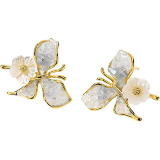 Elegant Glass Stone Butterfly Floral Stud Earrings For Women And Girls Lightweight - Earrings | Buy online on ZillyBuy