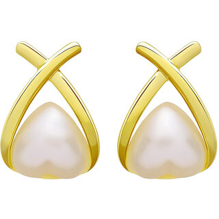 Heart Fish Pearl Stud Earrings Gold Plated Korean Jewellery Stylish Pearl Ear Studs - Earrings | Buy online on ZillyBuy