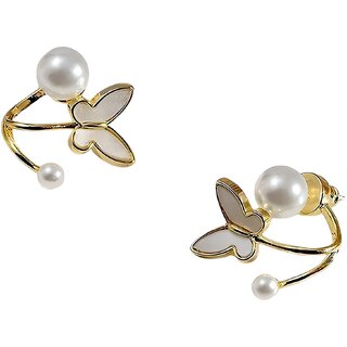 Butterfly Stud Earrings With 2 Pearls Korean Jewellery For Women  Girls Small Size - Earrings | Buy online on ZillyBuy