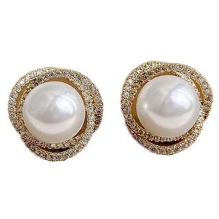 Crystal Stud Earrings With Pearl Center Stylish Korean Jewellery For Women  Girls - Earrings | Buy online on ZillyBuy