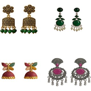 HAYA AURA Ethnic Earrings Combo for Women / Girls - Traditional Jhumka Stone Drop Earrings for Festive Party Wear - Earrings | Buy online on ZillyBuy