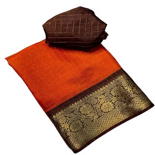 Elegant Orange Saree with Maroon Zari Border - Ideal for Festive Occasions - Sarees | Buy online on ZillyBuy