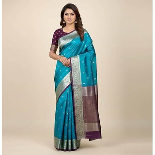 Elegant Haryanvi Silk Saree in Vibrant Turquoise for Occasions - Sarees | Buy online on ZillyBuy