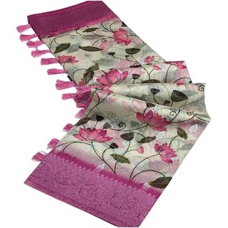 Elegant Pink Floral Digital Print Saree with Tassels - Sarees | Buy online on ZillyBuy