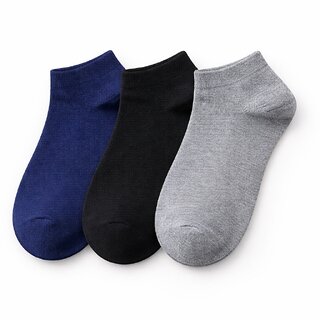 Cotton Ankle Length Socks for Men  Women  Soft Breathable Everyday Socks  Pack of 3 (Blue, Black  Grey) - Socks | Buy online on ZillyBuy