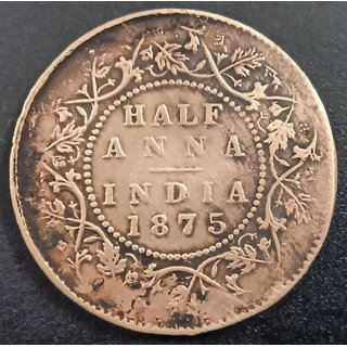 BRITISH INDIA 1875 HALF ANNA VICTORIA QUEEN COPPER COIN