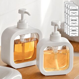 Plastic Soap Dispenser 300ml Square Shape With Pump Holder Hand pack of 2 white colour