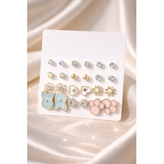 Haya Aura Korean 12 Pcs Stud Earrings Combo - Earrings | Buy online on ZillyBuy