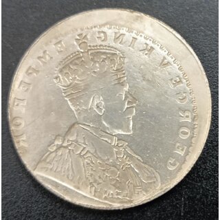 Rare Massive Die Shift Error British India George V One Rupee Silver Coin