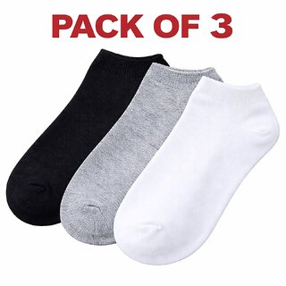  pack of 3 wildproducts ankle length socks for men and women greywhiteblack free size