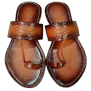Wellmax Womens Brown Traditional Ethnic Design Kohlapuri Flat Sandals
