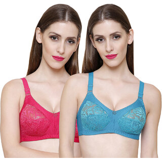 ZIVOK (Pack of 2) Women Full Coverage Non Padded Bra (Pink, Green)