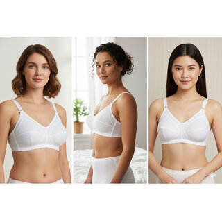 ZIVOK (Pack of 3) Women Full Coverage Non Padded Bra (White)